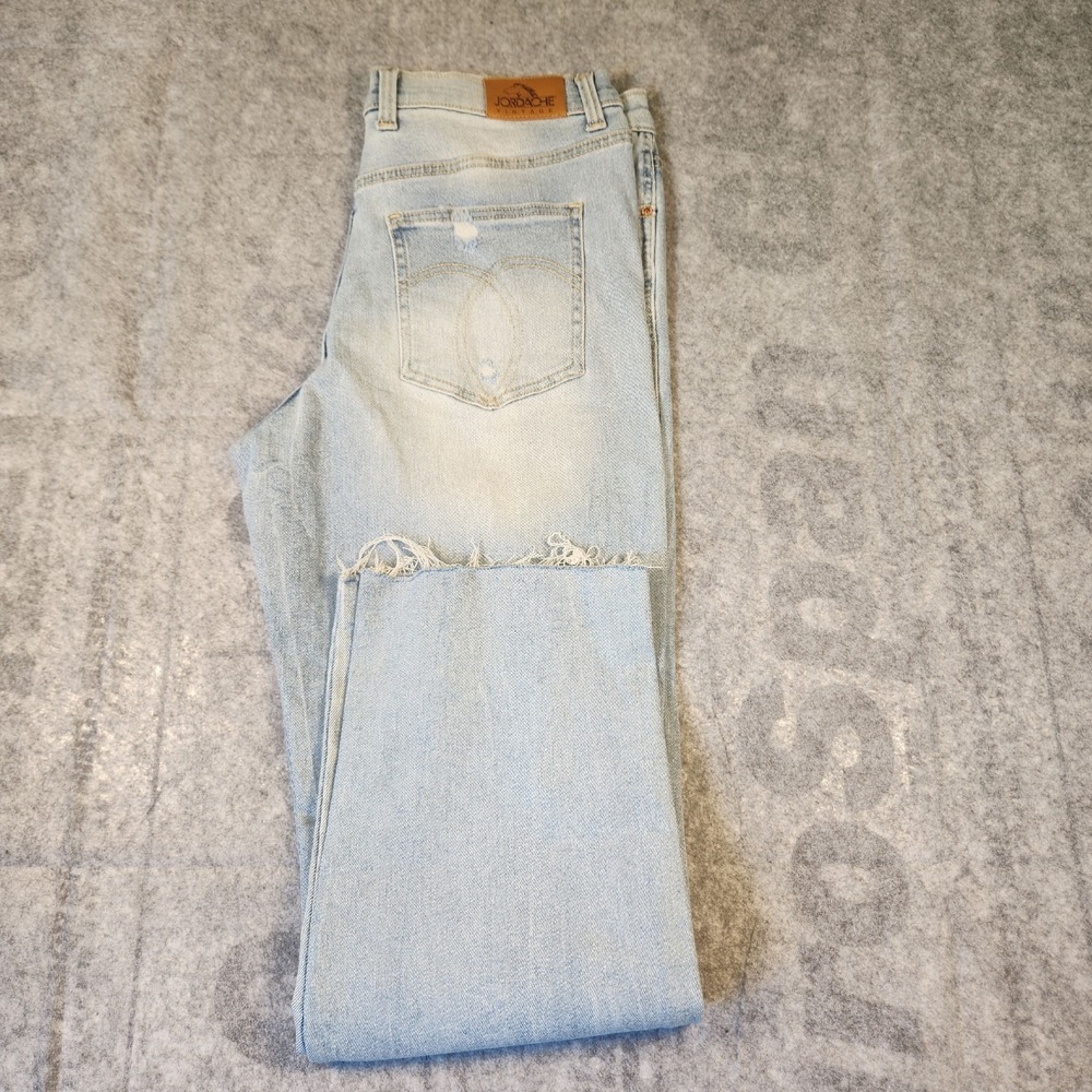Jordache Distressed Horsehead Women's Size 12 (34x29) raw hem blue Jeans